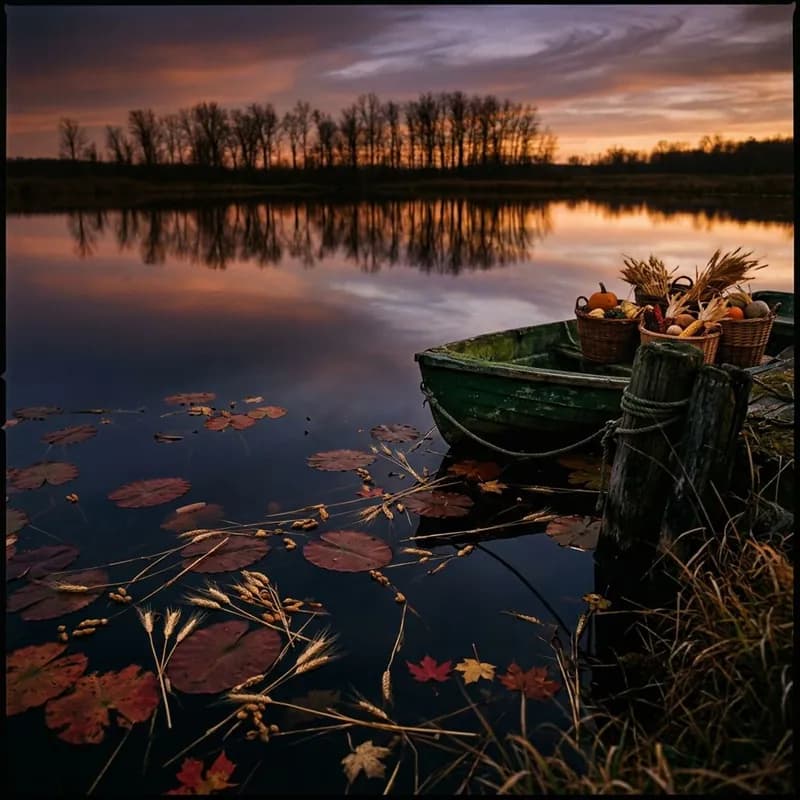 Harvest Dusk Over Still Water