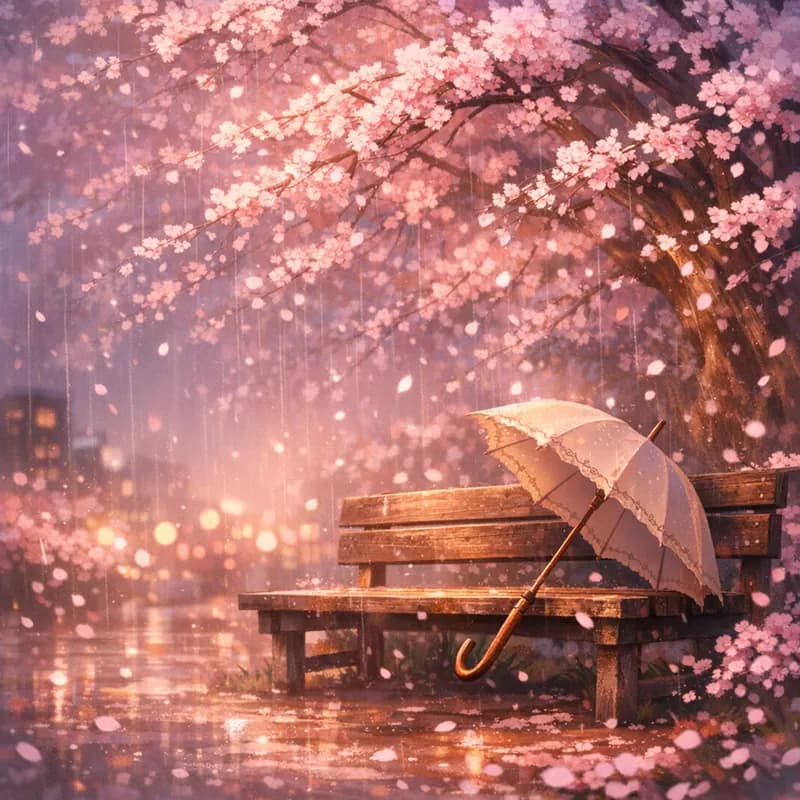 벚꽃 아래, 잠깐의 우산